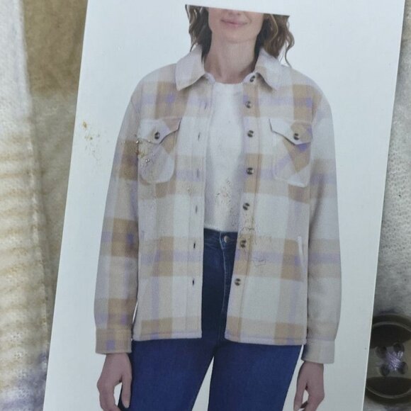Sage Collective Womens Plaid Sherpa-Lined Jacket Beige & Purple Large d0348 - Picture 1 of 8